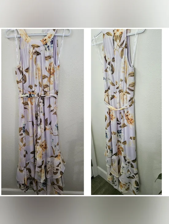 Calvin Klein Floral Halter High-Low Chiffon Maxi Dress - Size 4 - Picture 2 of 7